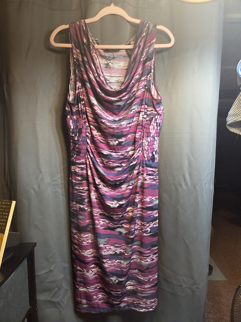 Axcess Magenta and Gray Striped Cowl Neck Dress